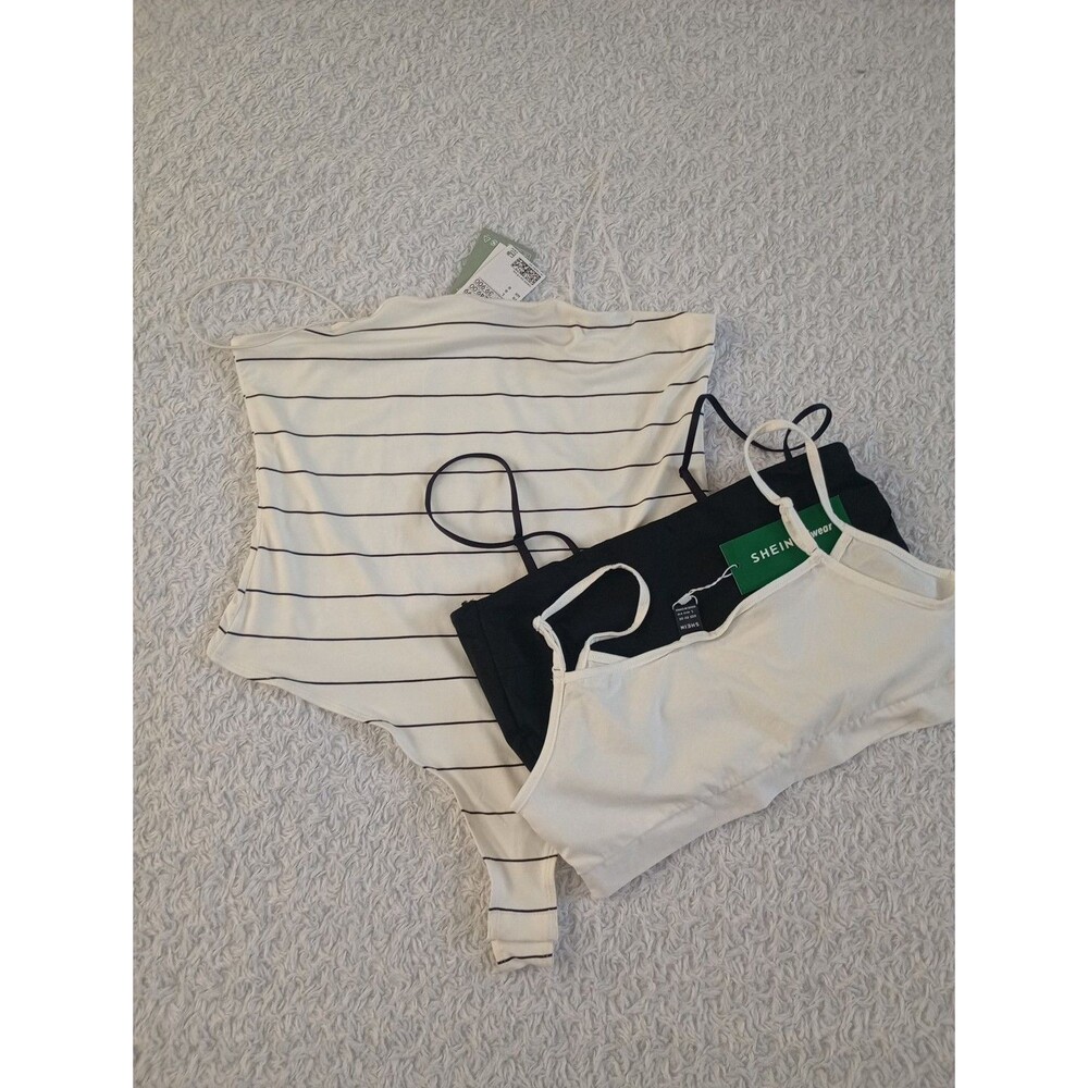 ​3pc Set: H&M Striped Bodysuit & SHEIN EZwear Crop Tops - Size Large